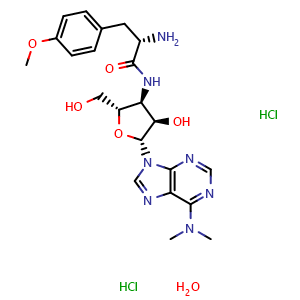 Chemical structure of Puromycin dihydrochloride , CAS 58-58-2, AChemBlock X212447