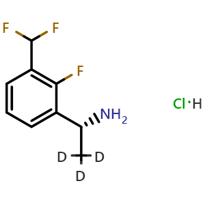 Chemical structure of (1R)-2,2,2-trideuterio-1-[3-(difluoromethyl)-2-fluoro-phenyl]ethanamine hydrochloride , CAS 2919362-29-9, AChemBlock X212589