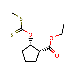 Chemical structure of (1r,2s)-ethyl 2-(((methylthio)carbonothioyl)oxy)cyclopentanecarboxylate , CAS 162084-62-0, AChemBlock X212603