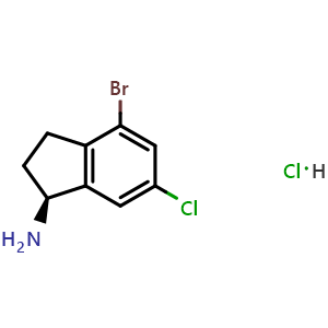 Chemical structure of (1s)-4-bromo-6-chloroindanylamine hydrochloride , AChemBlock X212641