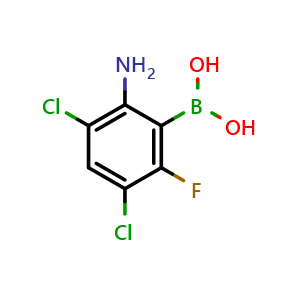 Chemical structure of (2-amino-3,5-dichloro-6-fluoro-phenyl)boronic acid , CAS 2638502-53-9, AChemBlock X212669