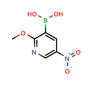 Chemical structure of (2-methoxy-5-nitropyridin-3-yl)boronic acid , CAS 2828439-68-3, AChemBlock X212688