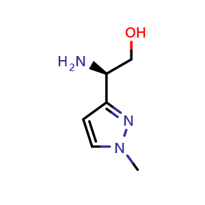 Chemical structure of (2R)-2-amino-2-(1-methylpyrazol-3-yl)ethanol , CAS 1641033-74-0, AChemBlock X212703