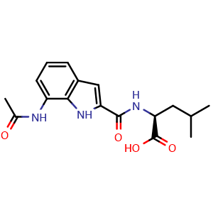 Chemical structure of (2S)-2-[(7-acetamido-1H-indol-2-yl)formamido]-4-methylpentanoic acid , CAS 2682097-60-3, AChemBlock X212730