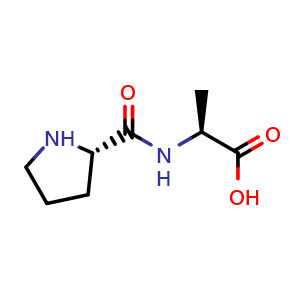 Chemical structure of (2S)-2-{[(2S)-pyrrolidin-2-yl]formamido}propanoic acid , CAS 6422-36-2, AChemBlock X212732