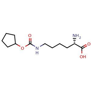 Chemical structure of (2S)-2-amino-6-{[(cyclopentyloxy)carbonyl]amino}hexanoic acid , CAS 82277-17-6, AChemBlock X212752