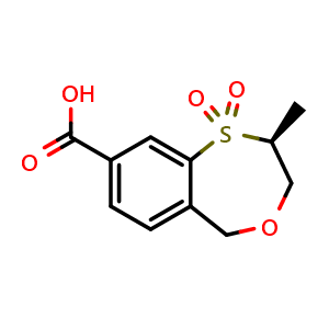 Chemical structure of (2S)-2-methyl-1,1-dioxo-3,5-dihydro-2H-4,1benzoxathiepine-8-carboxylic acid , CAS 2771132-68-2, AChemBlock X212755