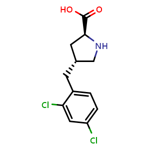 Chemical structure of (2s,4r)-4-(2,4-dichlorobenzyl)pyrrolidine-2-carboxylic acid , CAS 1049980-61-1, AChemBlock X212767