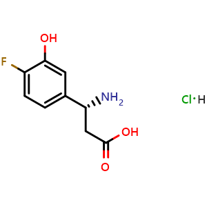 Chemical structure of (3r)-3-amino-3-(4-fluoro-3-hydroxyphenyl)propanoic acid hydrochloride , AChemBlock X212793