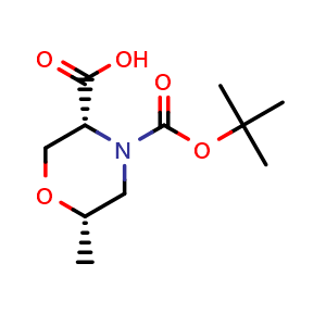 Chemical structure of (3R,6S)-4-tert-butoxycarbonyl-6-methyl-morpholine-3-carboxylic acid , CAS 2381666-08-4, AChemBlock X212809