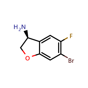 Chemical structure of (3S)-6-bromo-5-fluoro-2,3-dihydrobenzofuran-3-amine , CAS 1272753-04-4, AChemBlock X212818