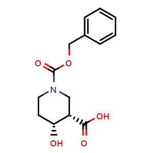 Chemical structure of (3S,4R)-1-benzyloxycarbonyl-4-hydroxy-piperidine-3-carboxylic acid , CAS 2922438-86-4, AChemBlock X212823