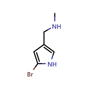 Chemical structure of (5-bromo-1H-pyrrol-3-yl)-N-methylmethanamine , CAS 1055307-70-4, AChemBlock X212860