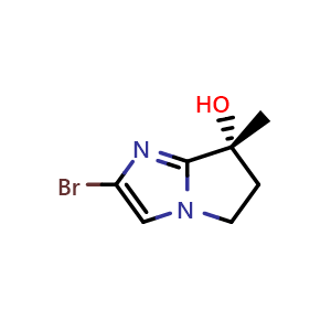 Chemical structure of (7R)-2-bromo-7-methyl-5,6-dihydropyrrolo[1,2-a]imidazol-7-ol , CAS 2639837-10-6, AChemBlock X212896