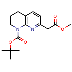Chemical structure of (8-boc-5,6,7,8-tetrahydro-[1,8]naphthyridin-2-yl)-acetic acid methyl ester , CAS 925889-81-2, AChemBlock X212903