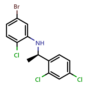 Chemical structure of (r)-5-bromo-2-chloro-n-(1-(2,4-dichlorophenyl)ethyl)aniline , CAS 1951425-02-7, AChemBlock X212975