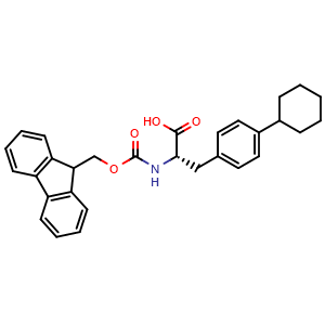 Chemical structure of (s)-2-((((9h-fluoren-9-yl)methoxy)carbonyl)amino)-3-(4-cyclohexylphenyl)propanoic acid , CAS 1381801-21-3, AChemBlock X213005
