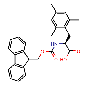 Chemical structure of (s)-2-((((9h-fluoren-9-yl)methoxy)carbonyl)amino)-3-mesitylpropanoic acid , CAS 1005385-65-8, AChemBlock X213008
