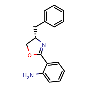 Chemical structure of (S)-2-(4-benzyl-4,5-dihydrooxazol-2-yl)aniline , CAS 209850-75-9, AChemBlock X213012