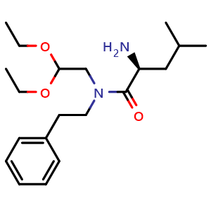 Chemical structure of (s)-2-amino-n-(2,2-diethoxyethyl)-4-methyl-n-phenethylpentanamide , CAS 1222068-64-5, AChemBlock X213023