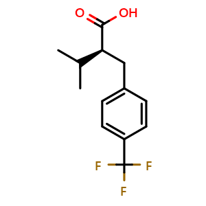 Chemical structure of (s)-3-methyl-2-(4-(trifluoromethyl)benzyl)butanoic acid , CAS 864463-32-1, AChemBlock X213031