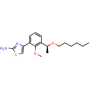 Chemical structure of (s)-4-(3-(1-(hexyloxy)ethyl)-2-methoxyphenyl)thiazol-2-amine , CAS 1110767-98-0, AChemBlock X213034