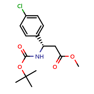 Chemical structure of (s)-methyl 3-((tert-butoxycarbonyl)amino)-3-(4-chlorophenyl)propanoate , CAS 1143534-07-9, AChemBlock X213046
