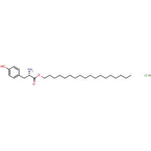 Chemical structure of (S)-octadecyl 2-amino-3-(4-hydroxyphenyl)propanoate hydrochloride , CAS 77229-76-6, AChemBlock X213052