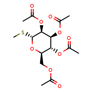 Chemical structure of [(2R,3R,4S,5S,6R)-3,4,5-tris(acetyloxy)-6-(methylsulfanyl)oxan-2-yl]methyl acetate , CAS 64550-71-6, AChemBlock X213072