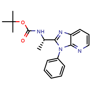 Chemical structure of [(S)-1-(3-phenyl-3H-imidazo[4,5-b]pyridin-2-yl)ethyl]carbamic acid tert-butyl ester , CAS 1393176-15-2, AChemBlock X213078