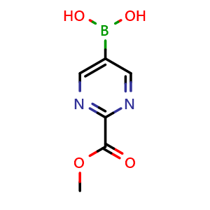 Chemical structure of [2-(methoxycarbonyl)pyrimidin-5-yl]boronic acid , CAS 1814938-78-7, AChemBlock X213098