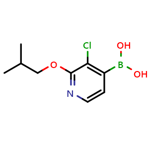 Chemical structure of [3-chloro-2-(2-methylpropoxy)pyridin-4-yl]boronic acid , CAS 2096339-80-7, AChemBlock X213113