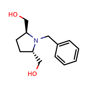 Chemical structure of [rel-(2S,5S)-1-benzyl-5-(hydroxymethyl)pyrrolidin-2-yl]methanol , CAS 157604-84-7, AChemBlock X213125