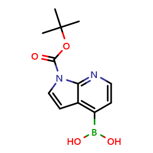 Chemical structure of {1-[(tert-butoxy)carbonyl]-1H-pyrrolo[2,3-b]pyridin-4-yl}boronic acid , CAS 2159138-80-2, AChemBlock X213133