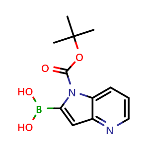 Chemical structure of {1-[(tert-butoxy)carbonyl]-1H-pyrrolo[3,2-b]pyridin-2-yl}boronic acid , CAS 1373273-46-1, AChemBlock X213134