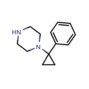Chemical structure of 1-(1-phenyl-cyclopropyl)-piperazine , CAS 1245647-91-9, AChemBlock X213160