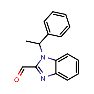 Chemical structure of 1-(1-phenyl-ethyl)-1h-benzoimidazole-2-carbaldehyde , CAS 612046-98-7, AChemBlock X213161