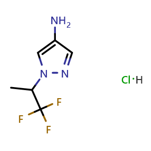 Chemical structure of 1-(2,2,2-trifluoro-1-methyl-ethyl)pyrazol-4-amine hydrochloride , CAS 2940958-59-6, AChemBlock X213162