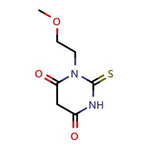 Chemical structure of 1-(2-methoxyethyl)-2-sulfanylidene-1,3-diazinane-4,6-dione , CAS 560995-25-7, AChemBlock X213201