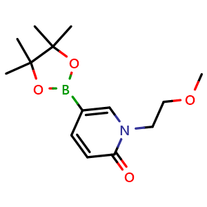 Chemical structure of 1-(2-methoxyethyl)-5-(4,4,5,5-tetramethyl-1,3,2-dioxaborolan-2-yl)-1,2-dihydropyridin-2-one , CAS 1349734-01-5, AChemBlock X213202