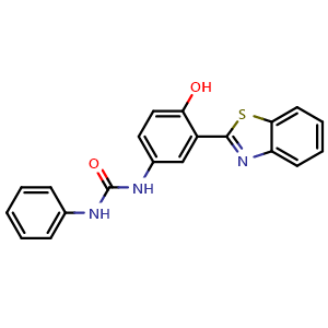 Chemical structure of 1-(3-(benzo[d]thiazol-2-yl)-4-hydroxyphenyl)-3-phenylurea , CAS 202190-80-5, AChemBlock X213209