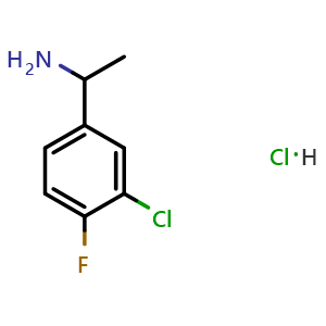 Chemical structure of 1-(3-chloro-4-fluorophenyl)ethan-1-amine hydrochloride , CAS 2331260-31-0, AChemBlock X213224