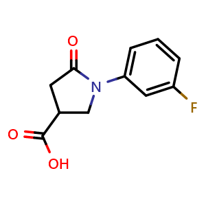 Chemical structure of 1-(3-Fluorophenyl)-5-oxopyrrolidine-3-carboxylicacid , CAS 566154-63-0, AChemBlock X213230
