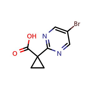 Chemical structure of 1-(5-bromopyrimidin-2-yl)cyclopropane-1-carboxylic acid , CAS 1402665-32-0, AChemBlock X213276