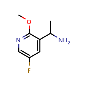 Chemical structure of 1-(5-fluoro-2-methoxypyridin-3-yl)ethan-1-amine , CAS 1337760-39-0, AChemBlock X213279