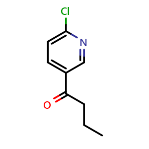 Chemical structure of 1-(6-chloropyridin-3-yl)butan-1-one , CAS 918503-72-7, AChemBlock X213291