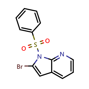Chemical structure of 1-(benzenesulfonyl)-2-bromo-1H-pyrrolo[2,3-b]pyridine , CAS 1227271-03-5, AChemBlock X213301