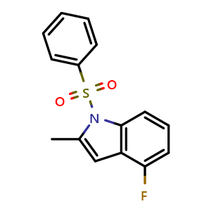 Chemical structure of 1-(benzenesulfonyl)-4-fluoro-2-methyl-1H-indole , CAS 1354699-91-4, AChemBlock X213304