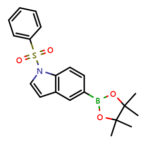 Chemical structure of 1-(benzenesulfonyl)-5-(4,4,5,5-tetramethyl-1,3,2-dioxaborolan-2-yl)-1H-indole , CAS 1256359-23-5, AChemBlock X213305