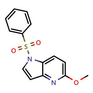 Chemical structure of 1-(benzenesulfonyl)-5-methoxy-1H-pyrrolo[3,2-b]pyridine , CAS 372077-49-1, AChemBlock X213306